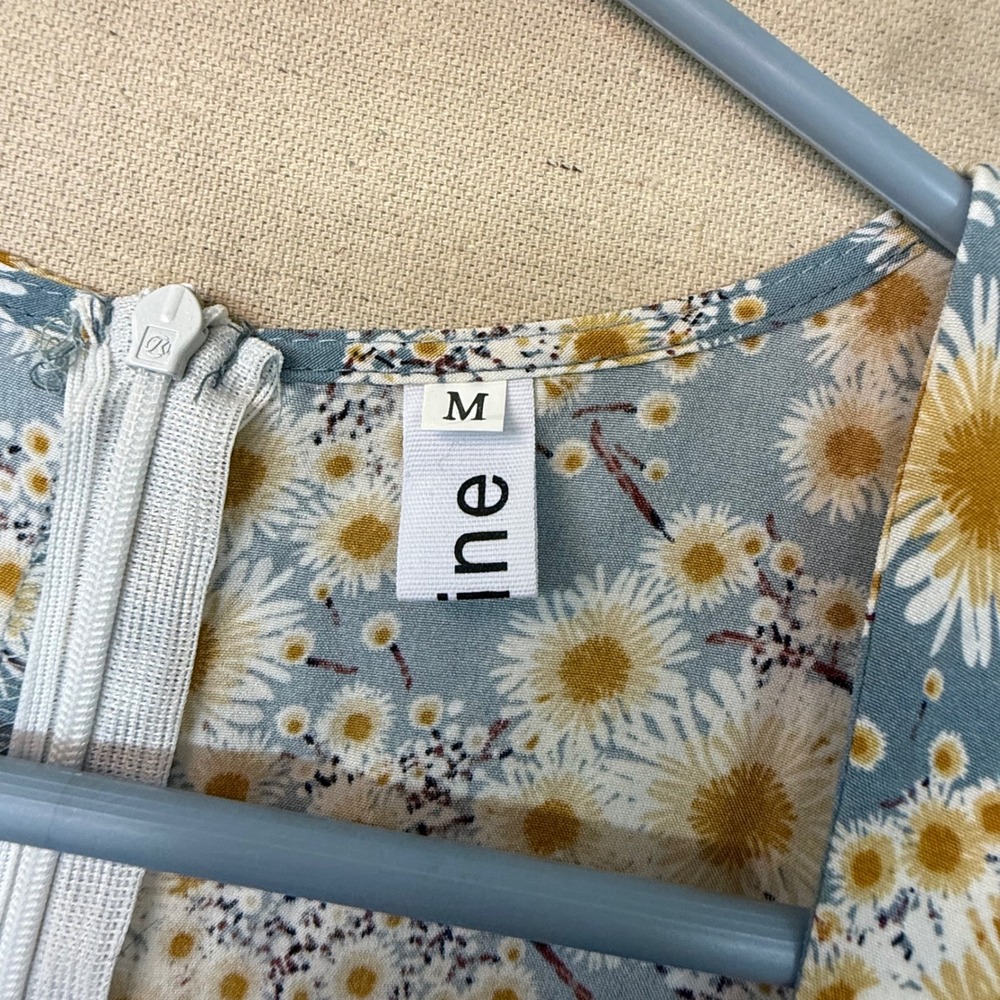 Nnine Womens Blue Floral Daisy Print Puff Sleeve Midi Dress Size M Sweetheart - Picture 2 of 14